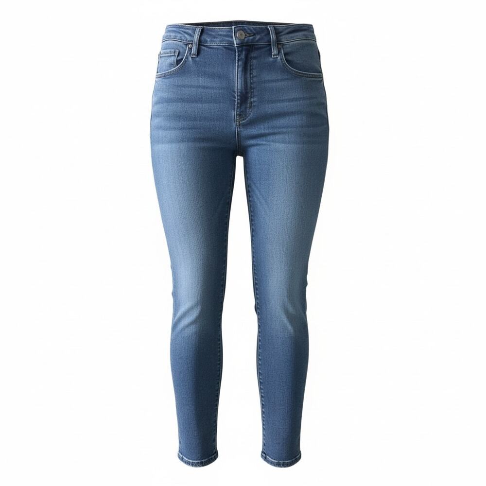 Mother Stunner Zip Ankle Fray Mid-Rise Skinny Leg Jeans Blue Cotton Blend Size30